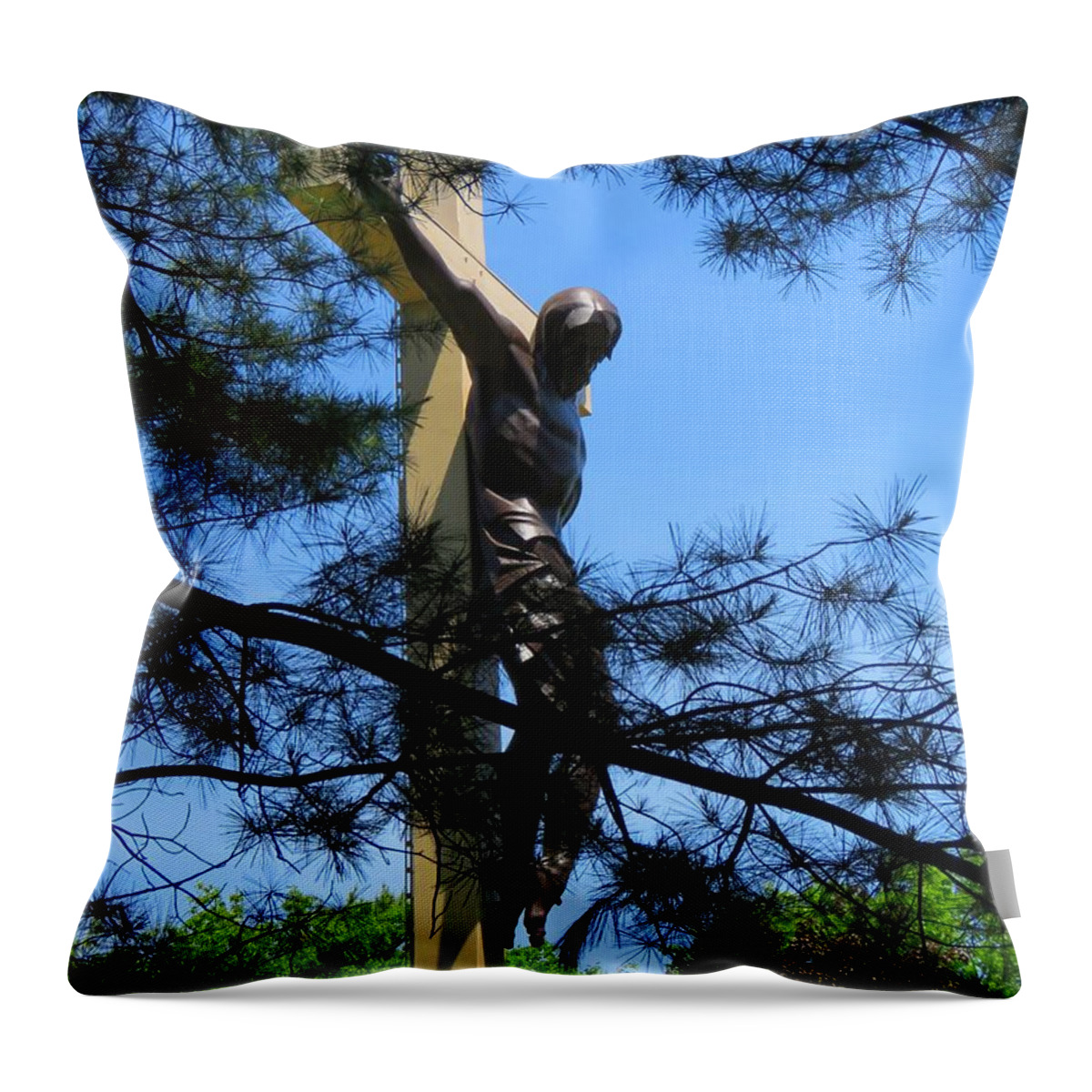 Cross Throw Pillow featuring the photograph The Cross in the Woods by Keith Stokes