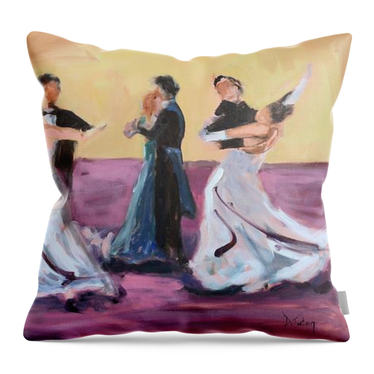 Ballroom Dance Throw Pillow featuring the painting The Dance by Donna Tuten