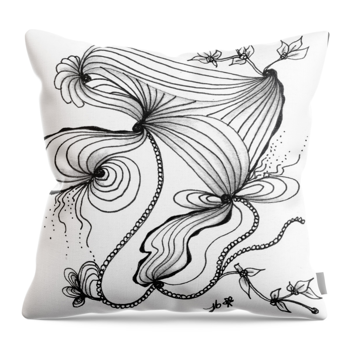 Zentangle Throw Pillow featuring the drawing The Dance by Jan Steinle