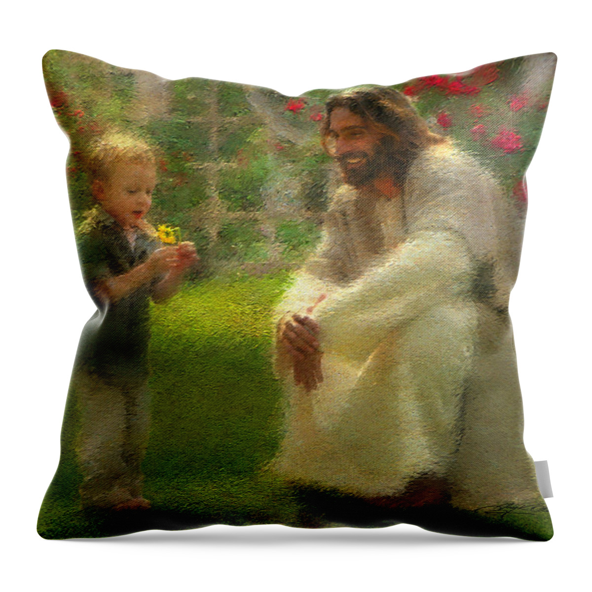 Jesus Throw Pillow featuring the painting The Dandelion by Greg Olsen