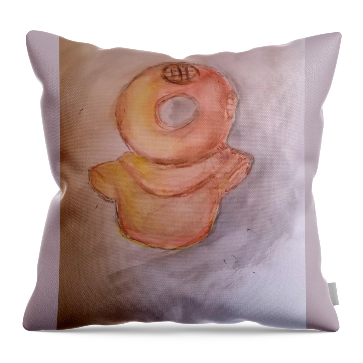 Watercolor Throw Pillow featuring the painting The Divers Helmet by Stacie Siemsen