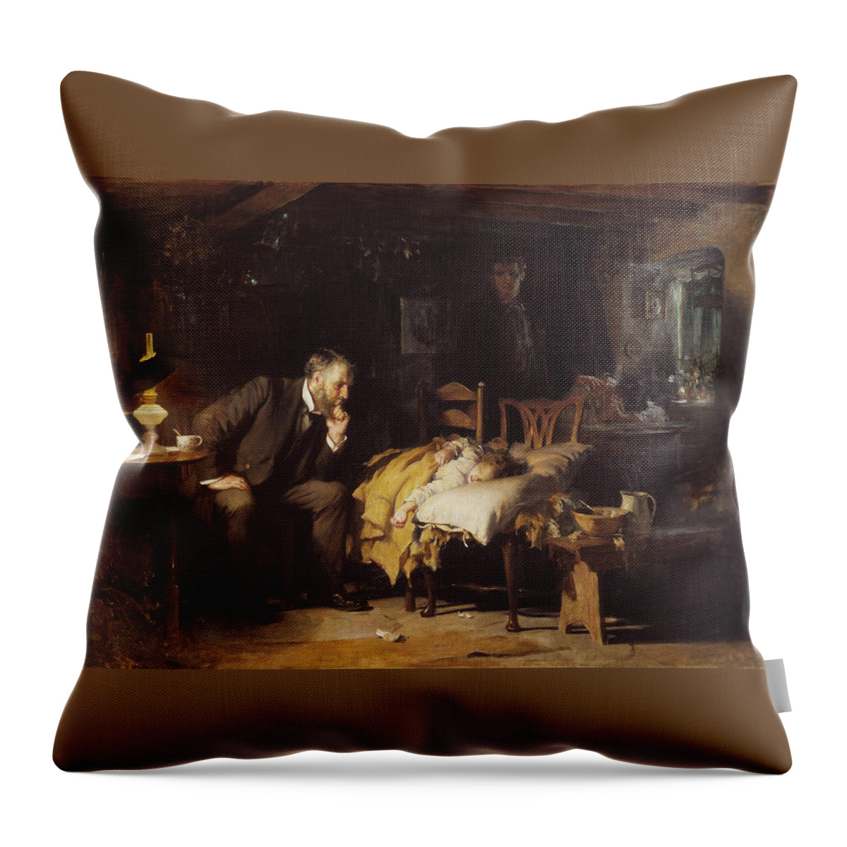 Sir Luke Fildes - The Doctor 1891 Throw Pillow featuring the painting The Doctor by MotionAge Designs