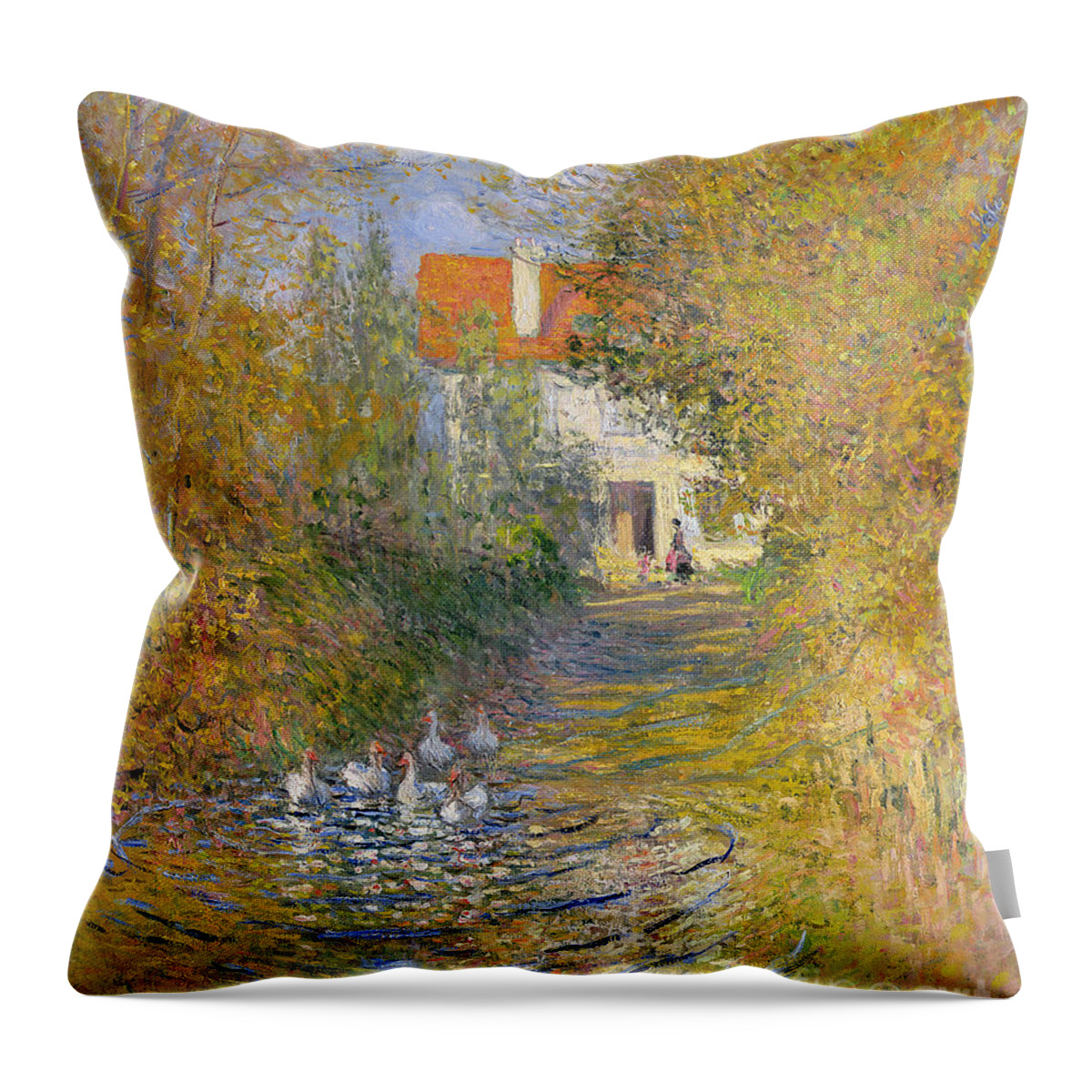 French Throw Pillow featuring the painting The Duck Pond by Claude Monet