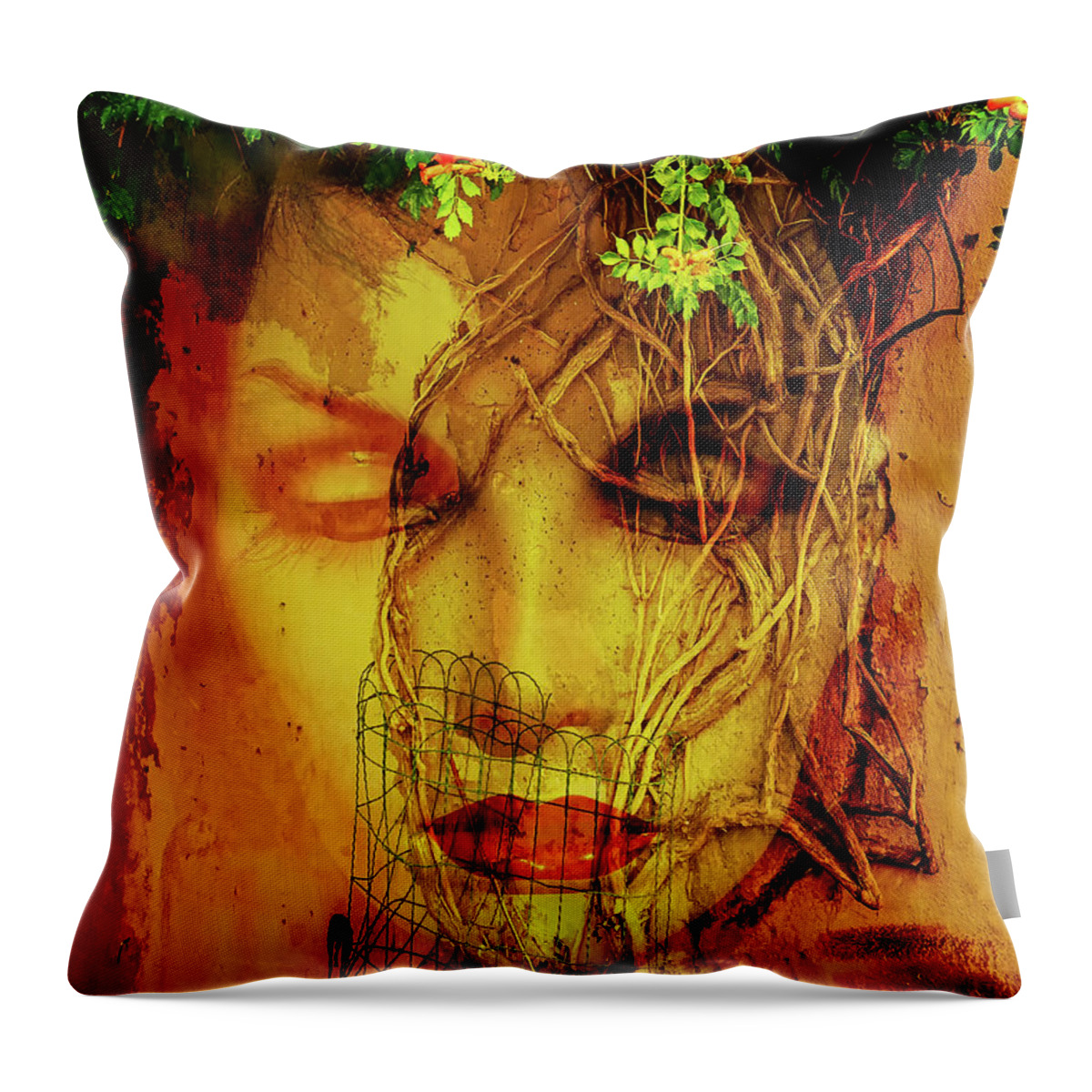 Face Throw Pillow featuring the photograph The face and the tree by Gabi Hampe