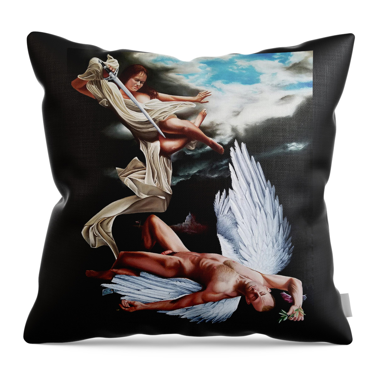 Angels Throw Pillow featuring the painting The Fallen by Vic Ritchey