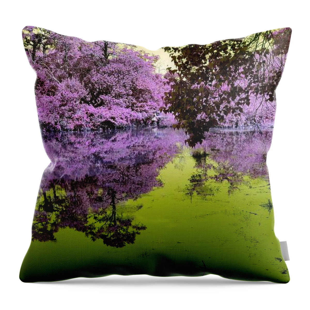 Fantasy Throw Pillow featuring the mixed media The Fantasy Pond by Stacie Siemsen