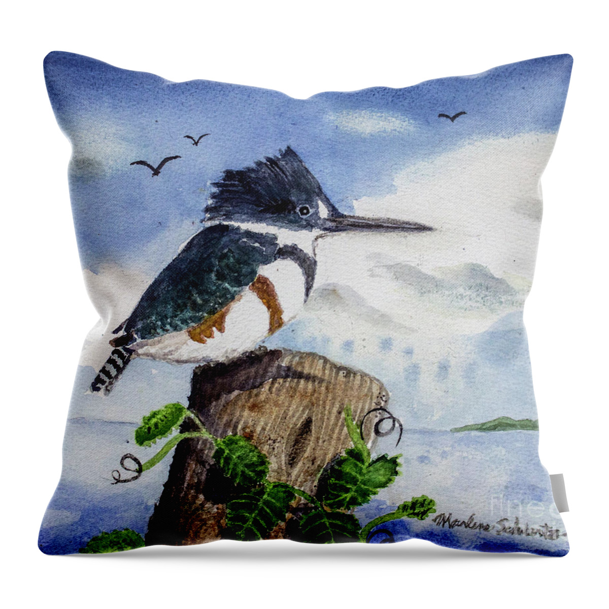 Bird Throw Pillow featuring the painting The Fisher Queen by Marlene Schwartz Massey