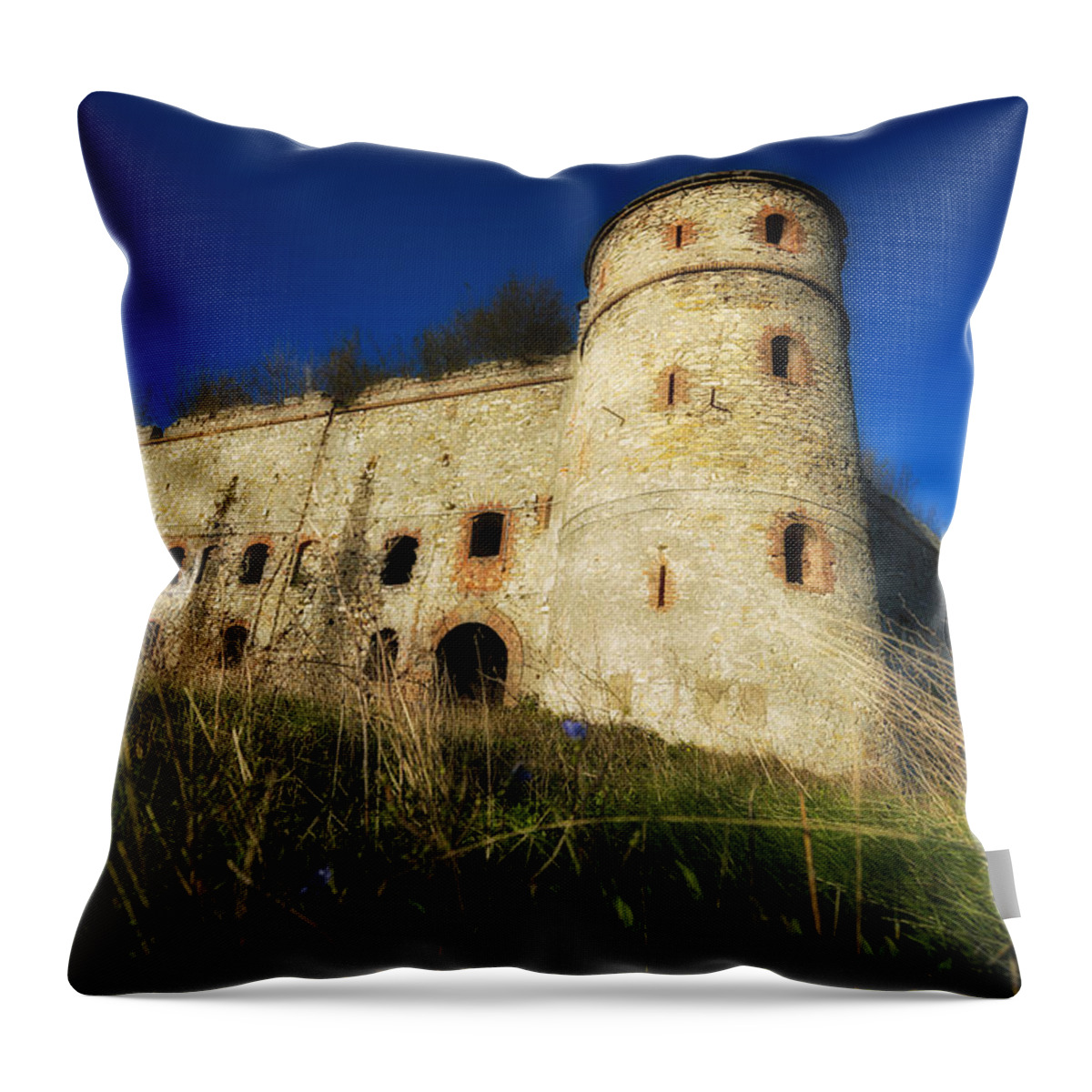 Genoa Forts Throw Pillow featuring the photograph THE FORTRESS - LA FORTEZZA del FORTE SPERONE DI GENOVA by Enrico Pelos