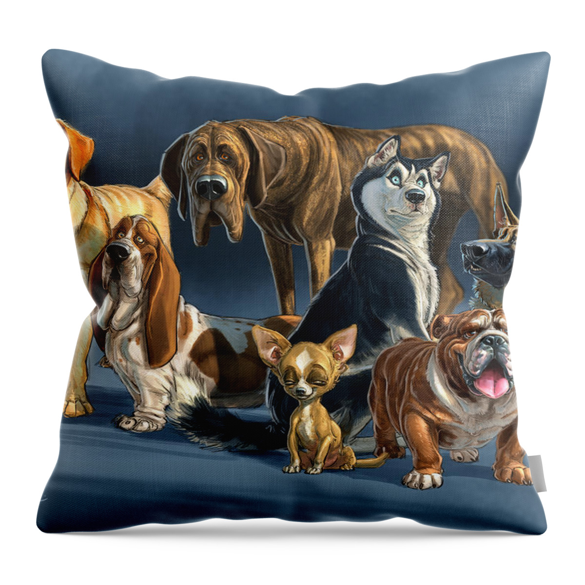 Dogs Throw Pillow featuring the digital art The Gang 2 by Aaron Blaise