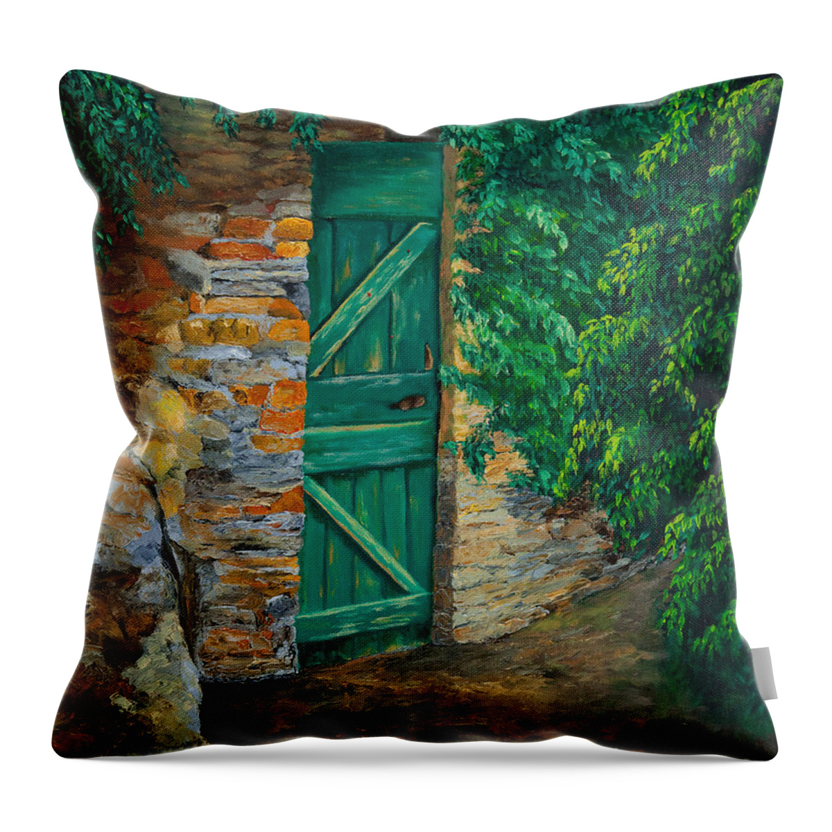 Cinque Terre Italy Art Throw Pillow featuring the painting The Garden Gate In Cinque Terre by Charlotte Blanchard