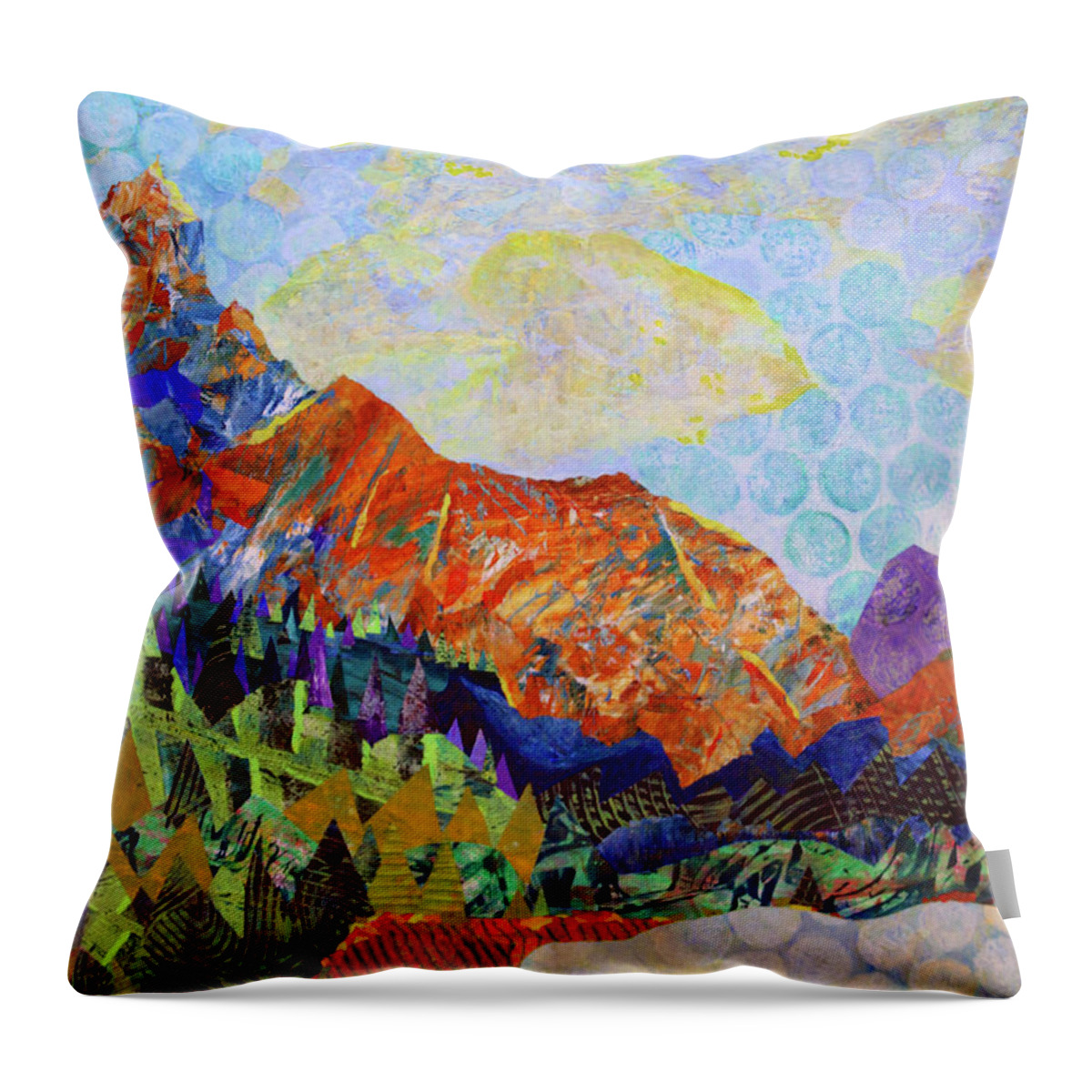 Monoprint Collage Throw Pillow featuring the painting The Golden Hour by Polly Castor