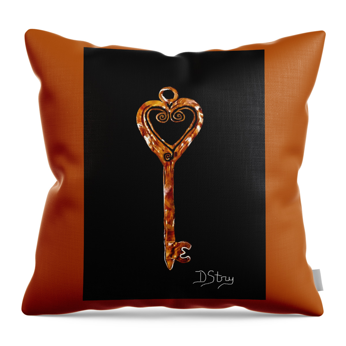Polymer Clay Throw Pillow featuring the mixed media The Golden Key by Deborah Stanley