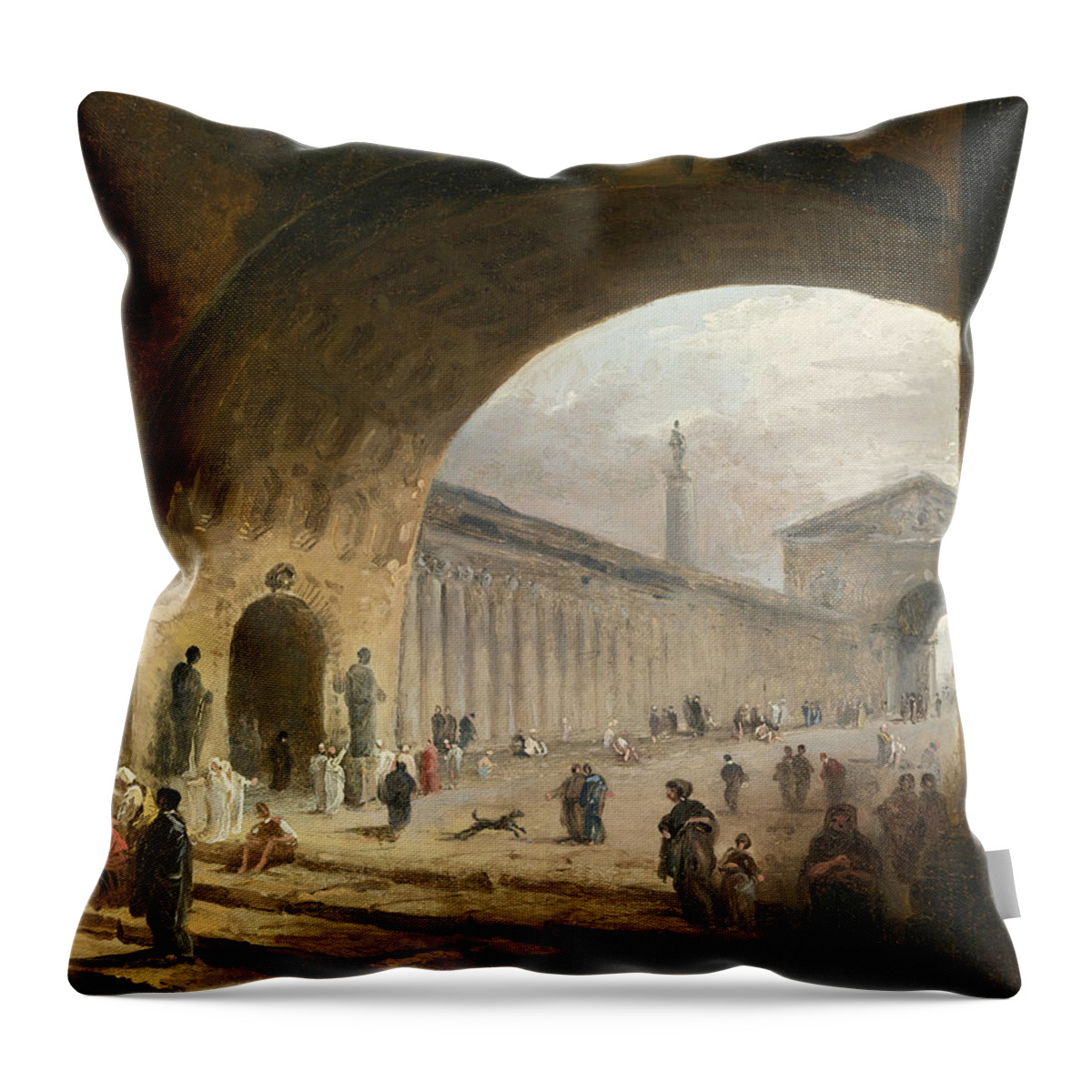 Hubert Robert Throw Pillow featuring the painting The Great Archway by Hubert Robert