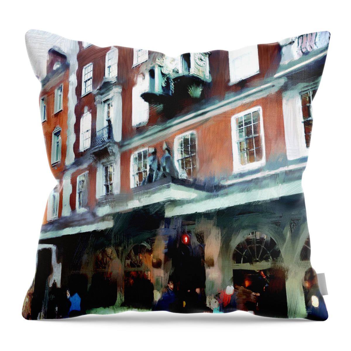 London Throw Pillow featuring the digital art The Grocer - Fortnum and Mason by Nicky Jameson
