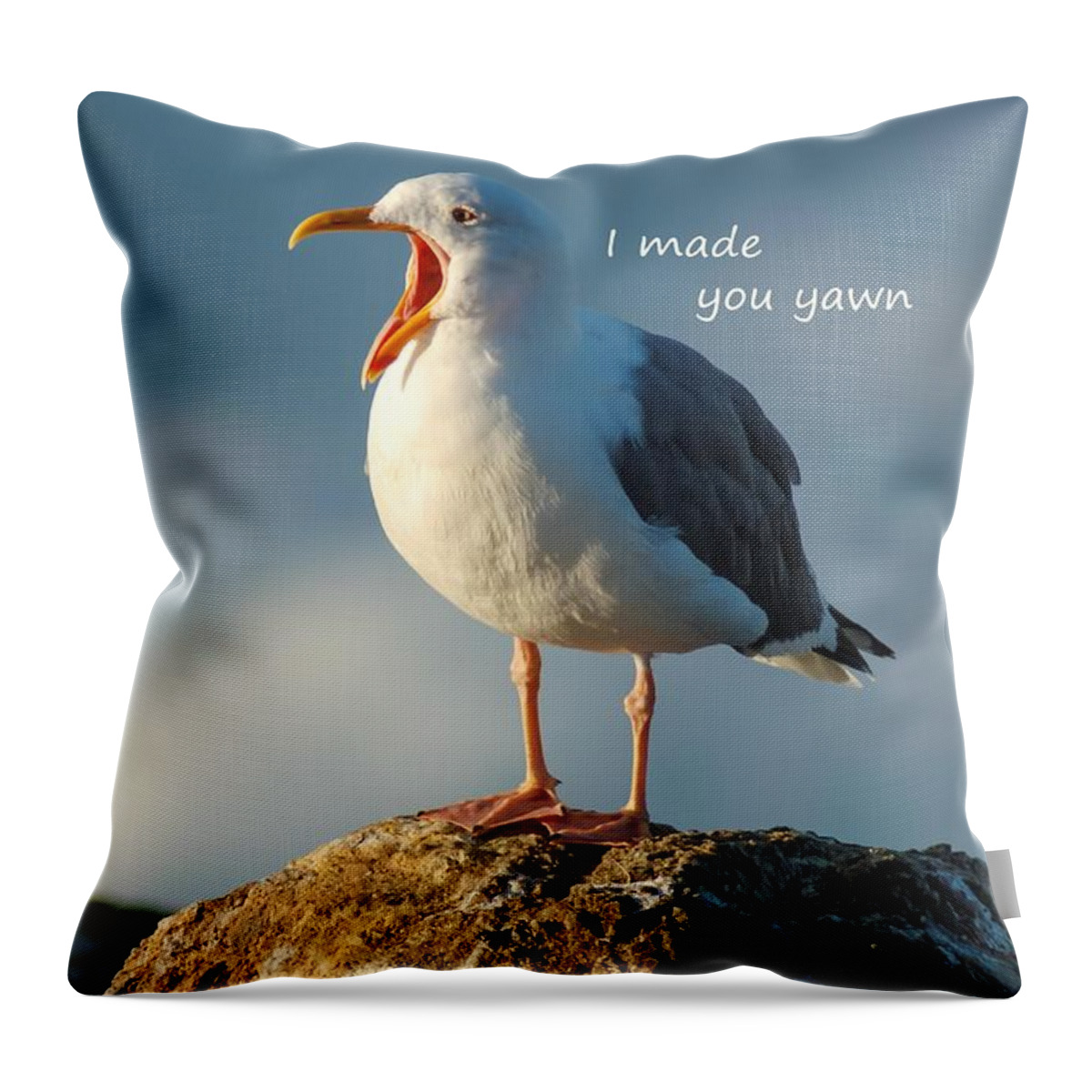 Yawn Throw Pillow featuring the photograph The Gull Said I made you Yawn by Sherry Clark
