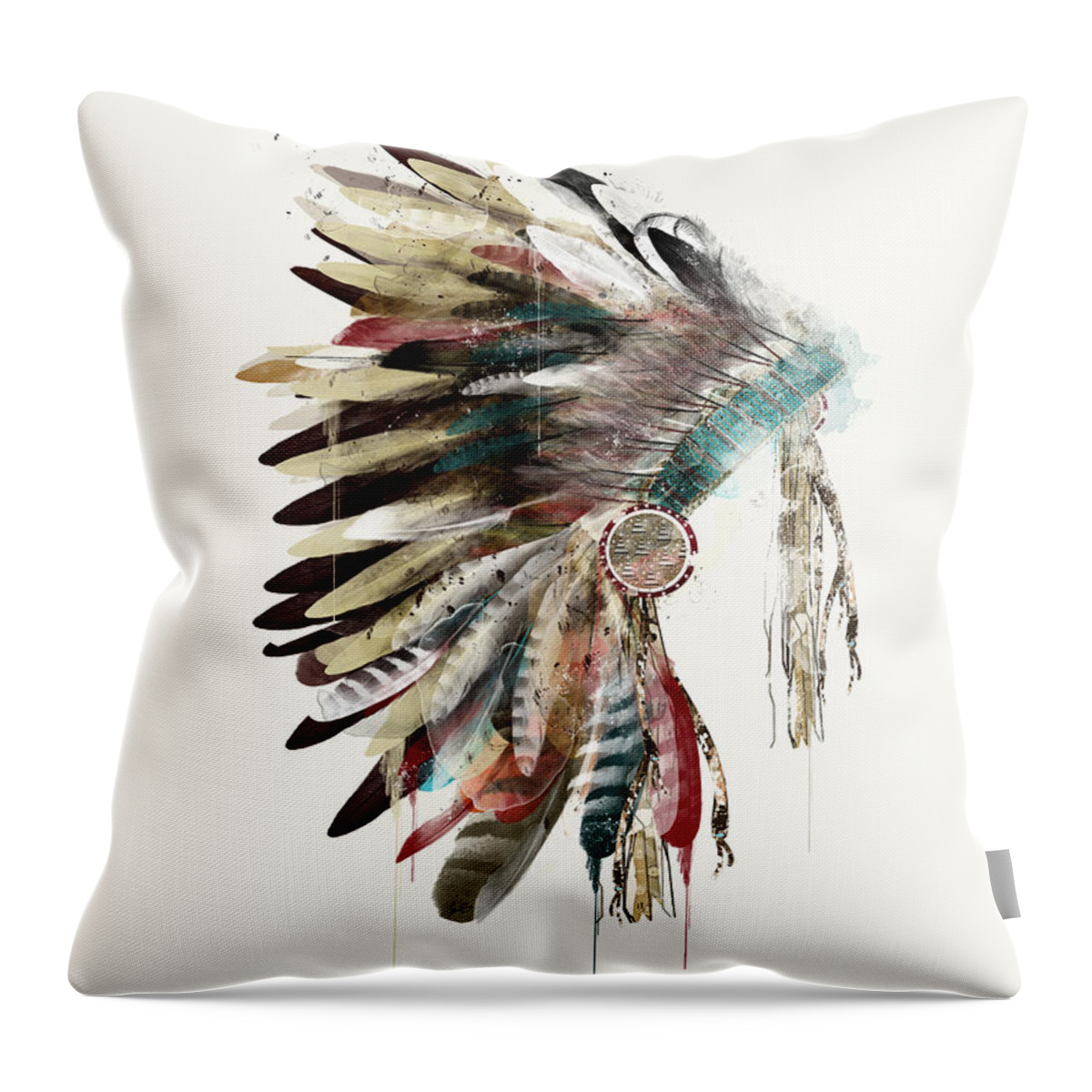 Headdress Throw Pillow featuring the painting The Headdress by Bri Buckley