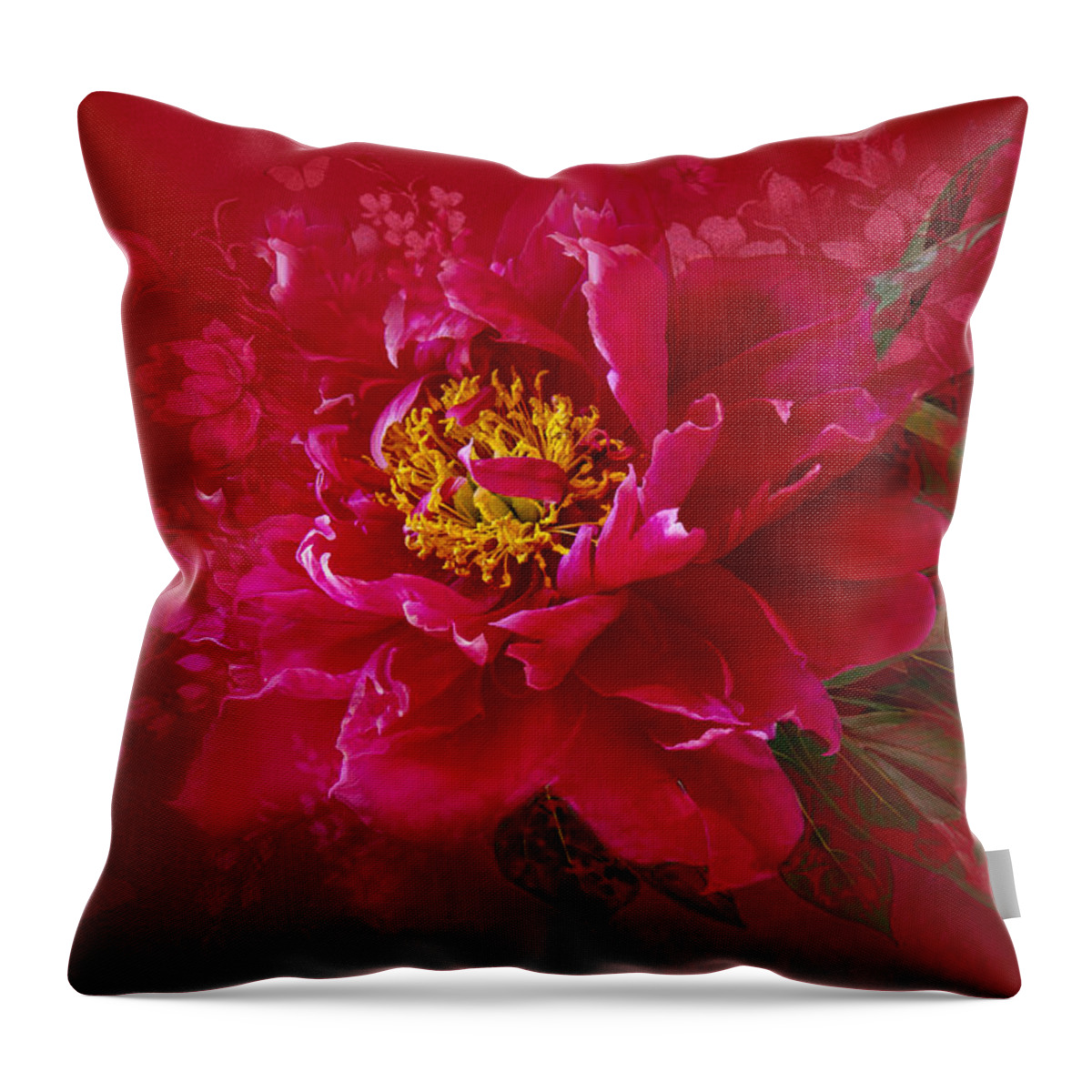 Red Peony Throw Pillow featuring the photograph The Heart of Love by Marina Kojukhova