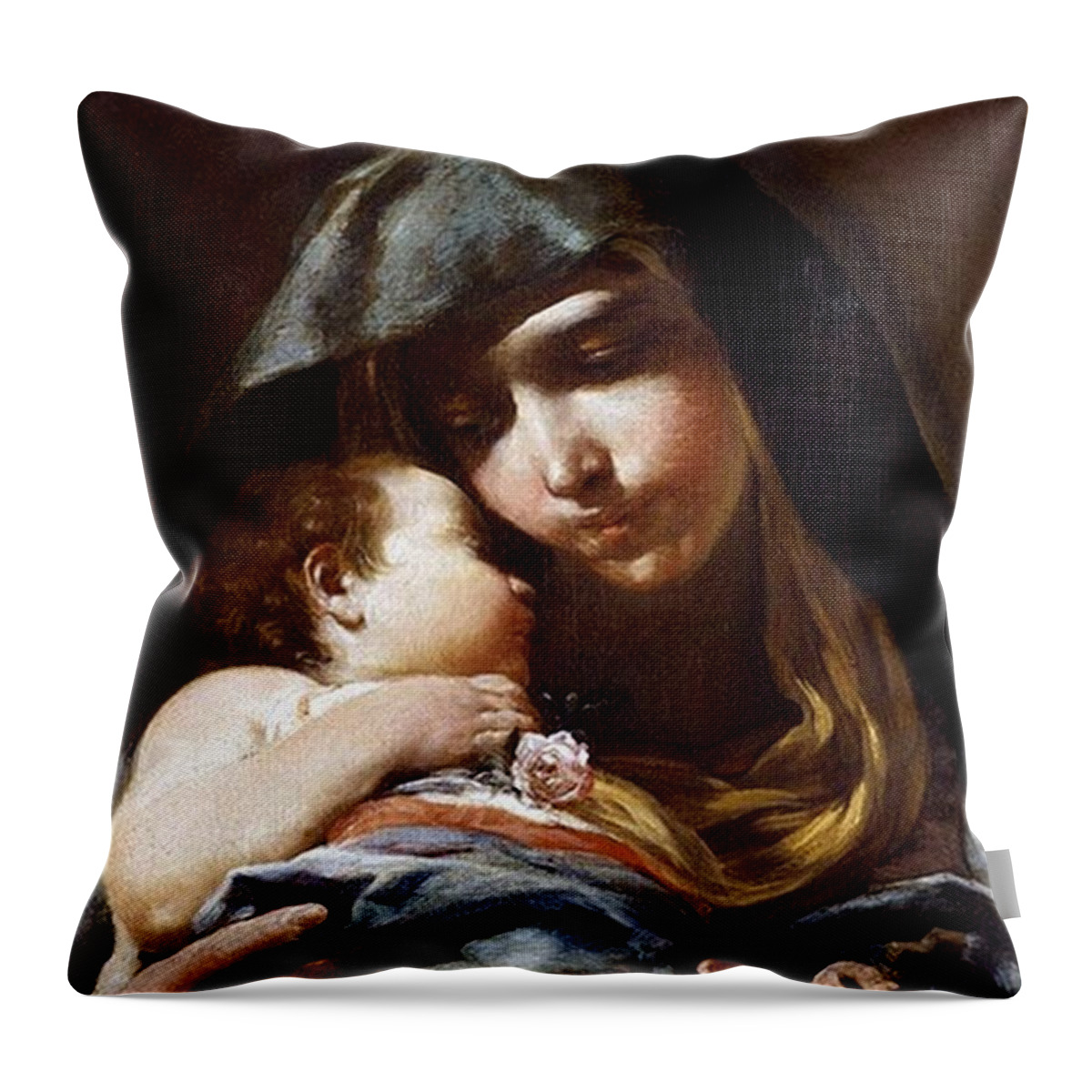 Holy Throw Pillow featuring the painting The Holy Child and Blessed Mary by Unknown Artist