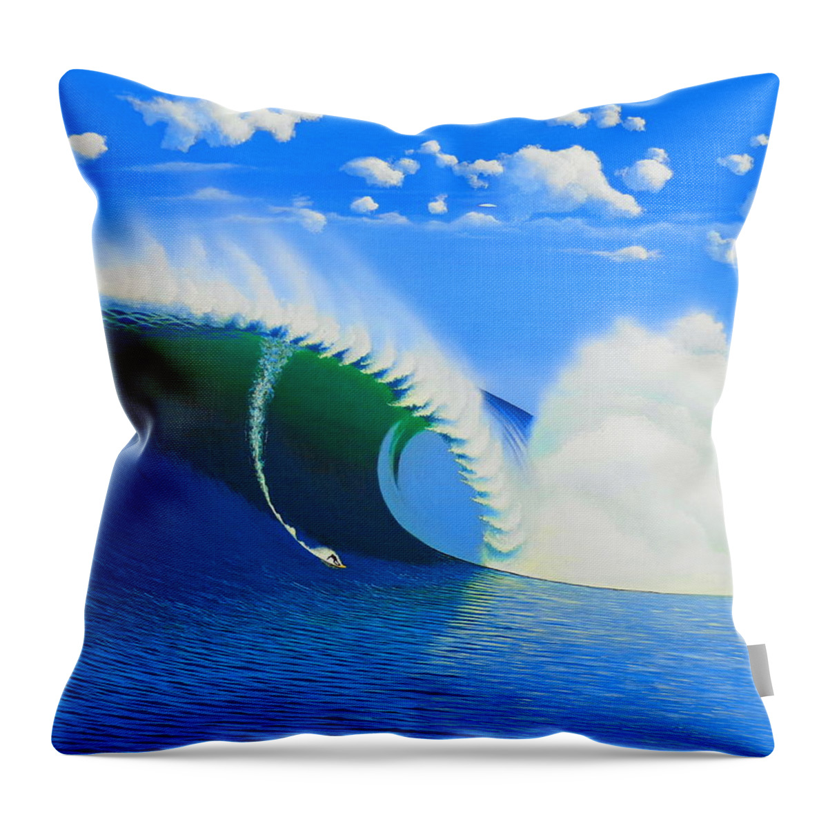 Surfing Throw Pillow featuring the painting Cortes 100-Foot Barrel by John Kaelin