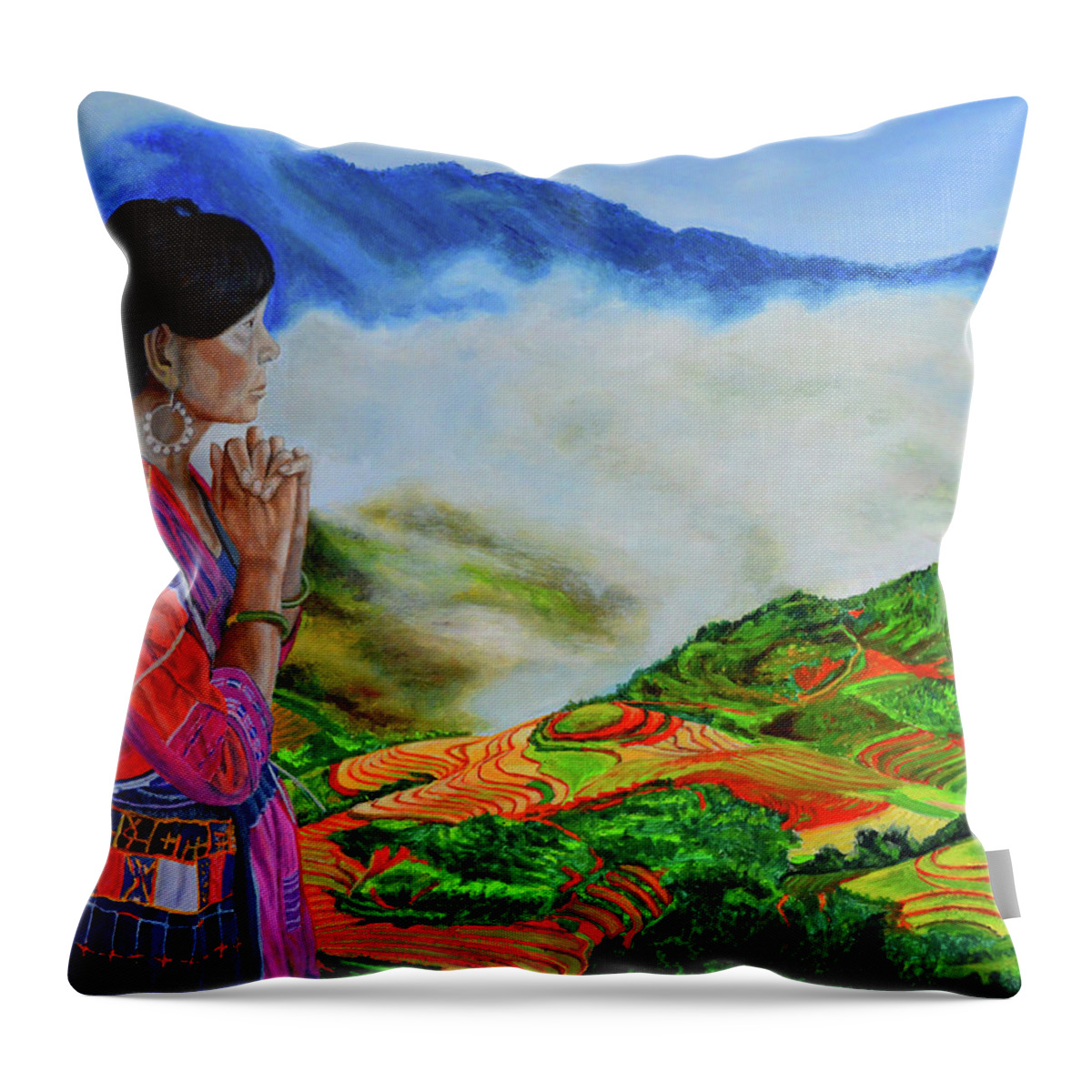 Rice Terraces Throw Pillow featuring the painting The Icon by Thu Nguyen