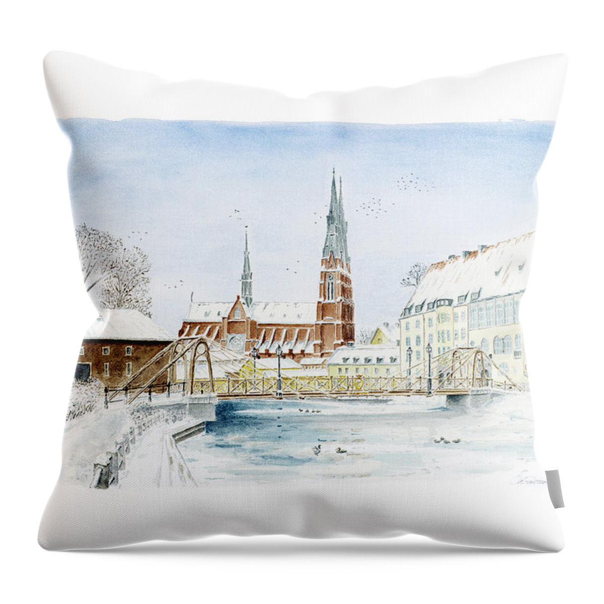 Fyris_river Throw Pillow featuring the painting The Iron Bridge by Torbjorn Swenelius