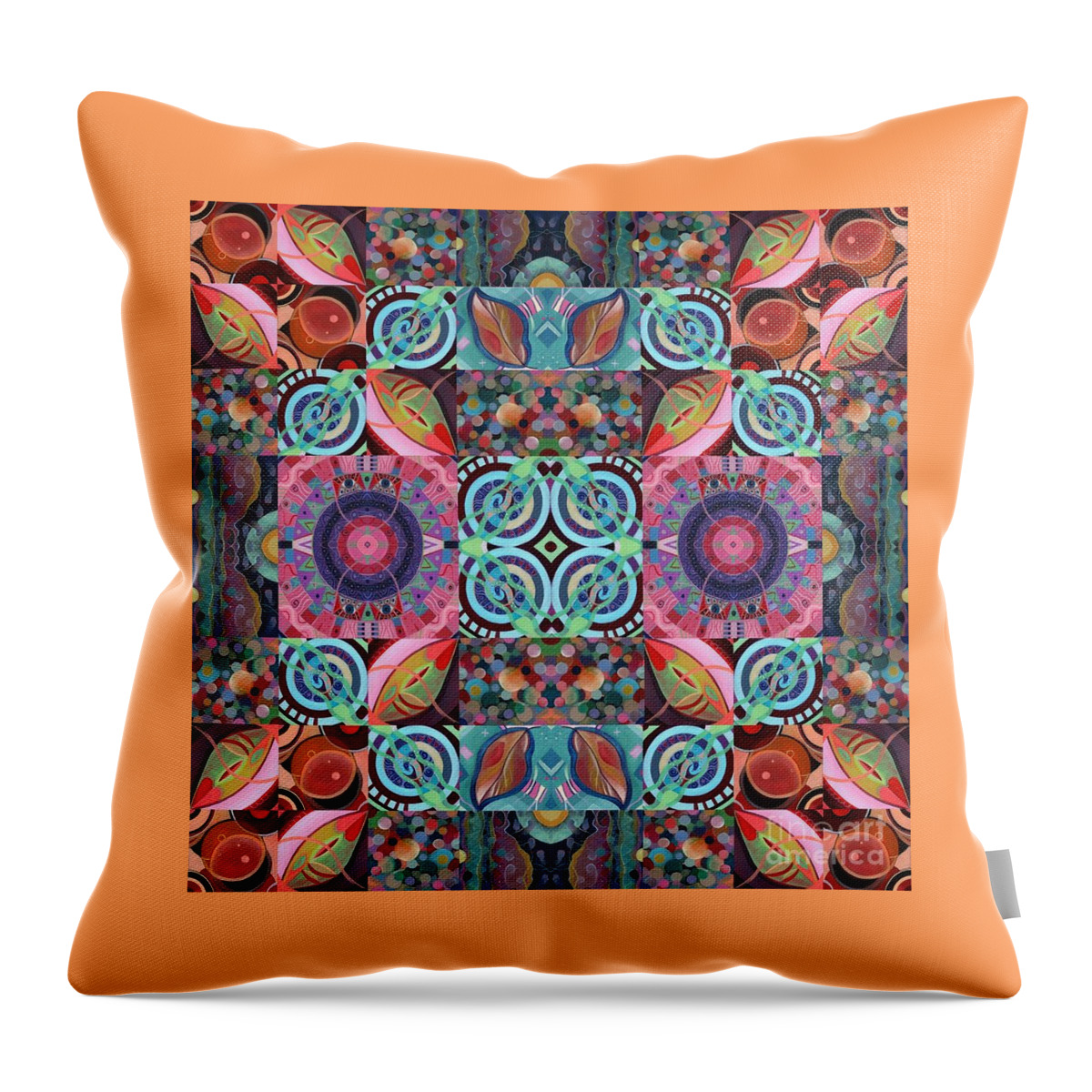 Abstract Art Throw Pillow featuring the painting The Joy of Design Mandala Series Puzzle 7 Arrangement 1 by Helena Tiainen