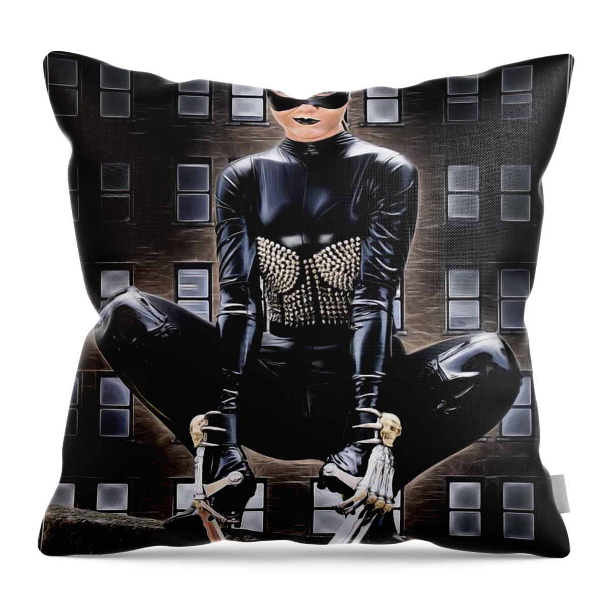 Fantasy Throw Pillow featuring the painting The Killer Cat by Jon Volden