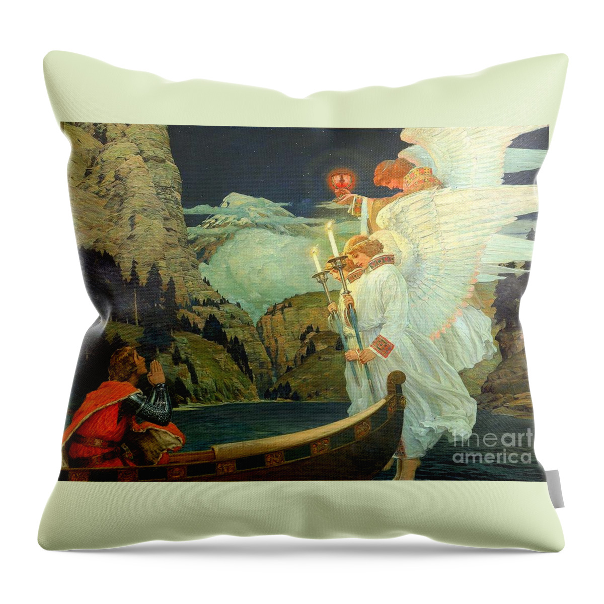 Frederick J. Waugh - The Knight Of The Holy Grail Throw Pillow featuring the painting The Knight of the Holy Grail by MotionAge Designs