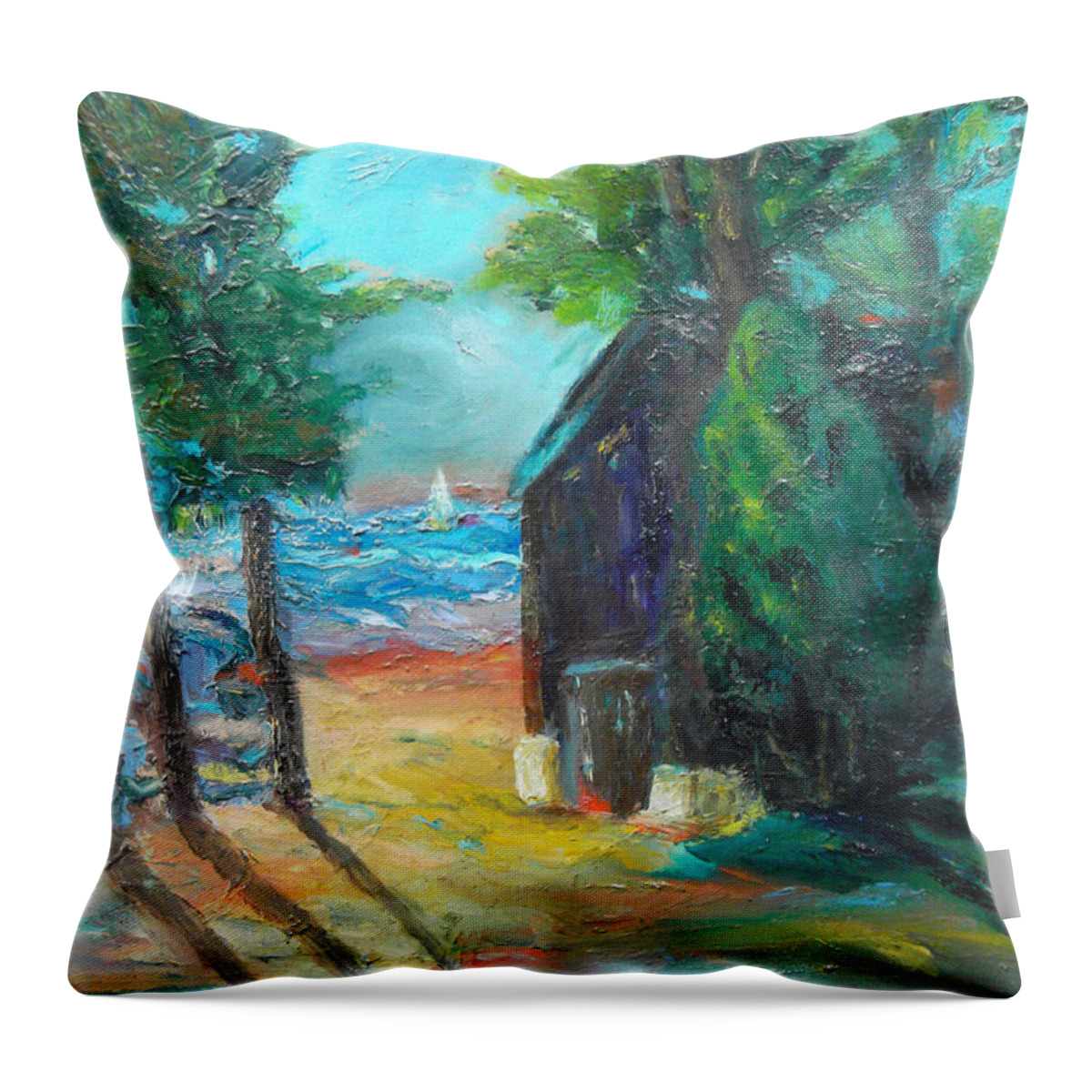 Impressionistic Throw Pillow featuring the painting The Lake House by Susan Esbensen