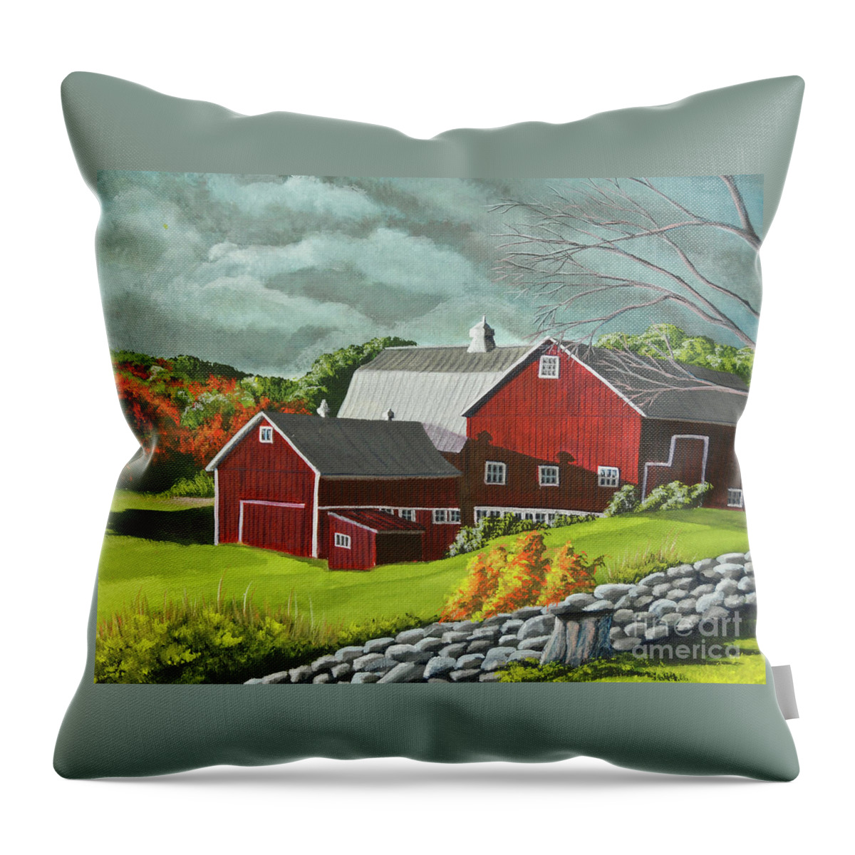 Barn Painting Throw Pillow featuring the painting The Light After The Storm by Charlotte Blanchard