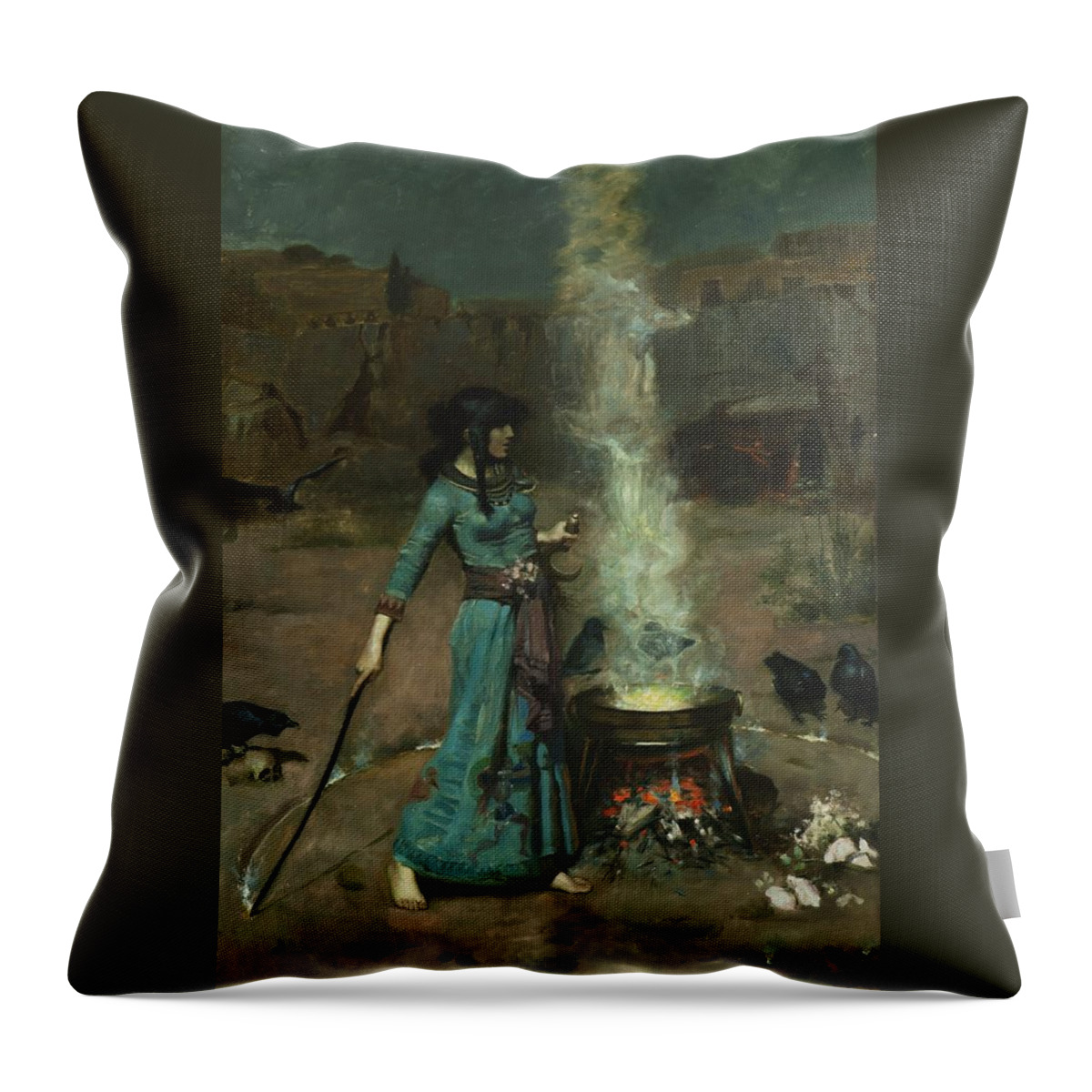 John William Waterhouse 1849-1917 The Magic Circle Throw Pillow featuring the painting The Magic Circle by MotionAge Designs