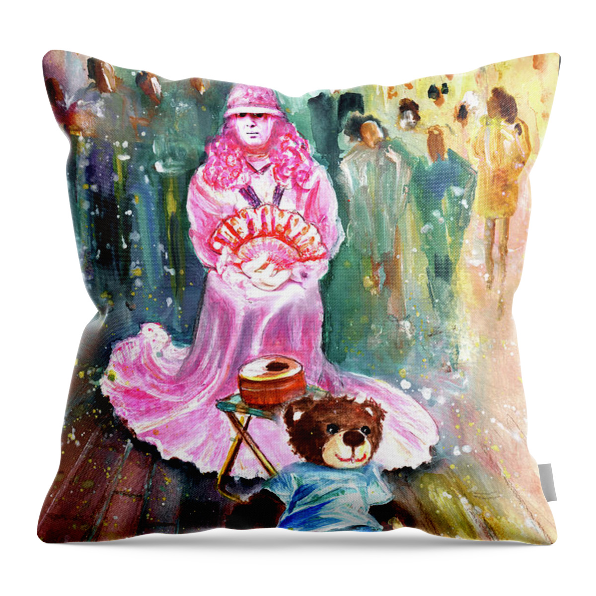 Truffle Mcfurry Throw Pillow featuring the painting The Mime From Benidorm by Miki De Goodaboom