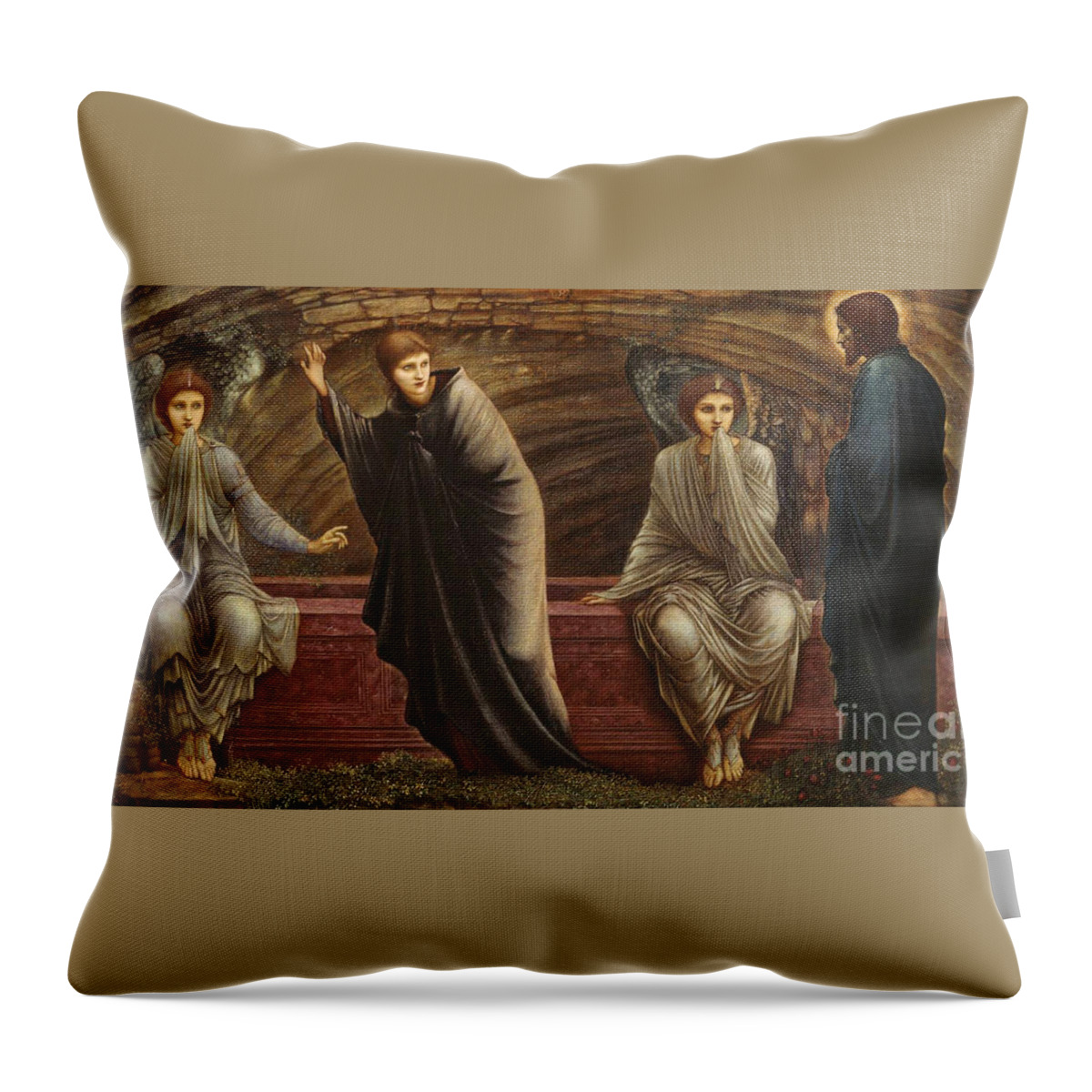 The Morning Of The Resurrection 1886 Sir Edward Coley Burne-jones Throw Pillow featuring the painting The Morning of the Resurrection by MotionAge Designs