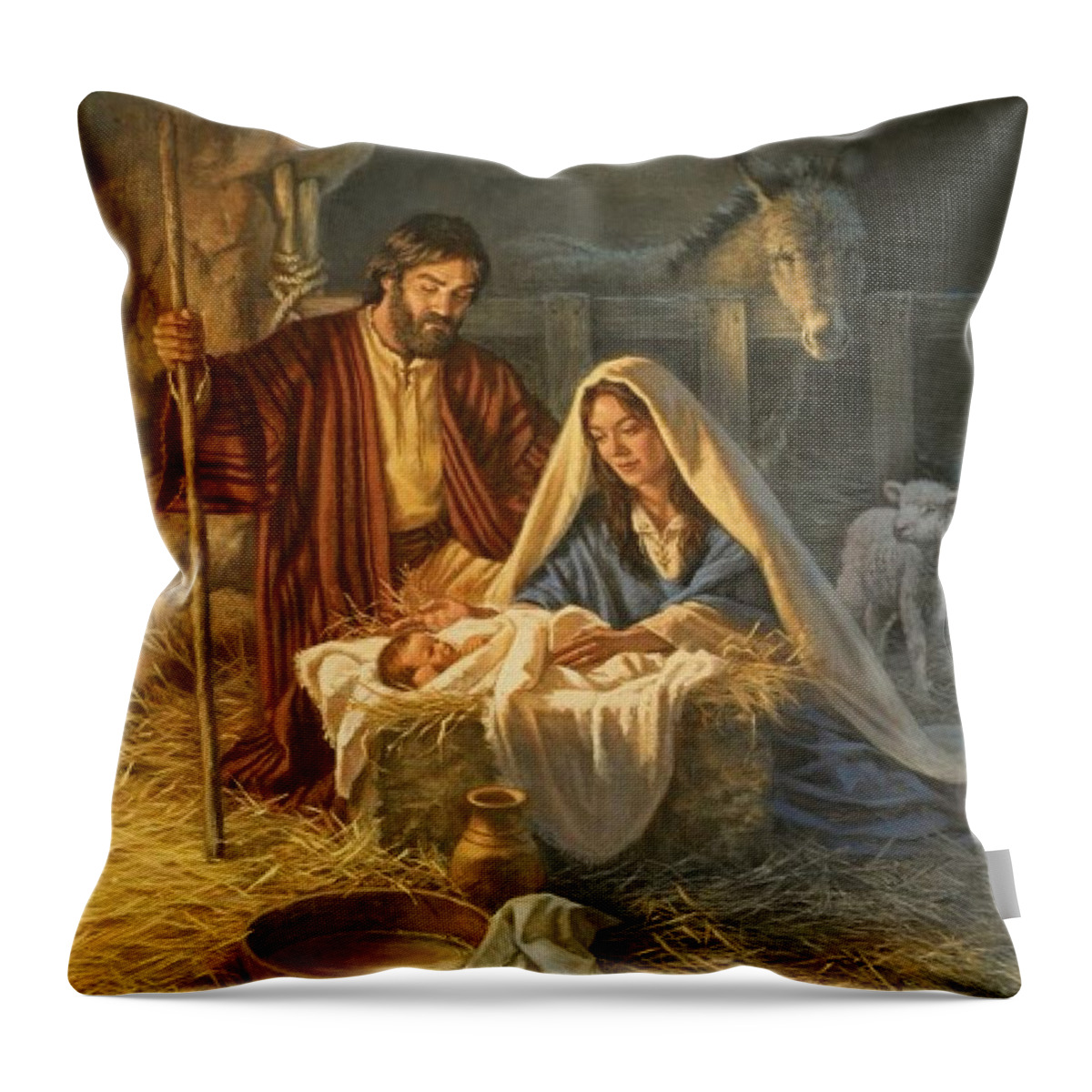 Nativity Throw Pillow featuring the painting The Nativity by Artist Unknown