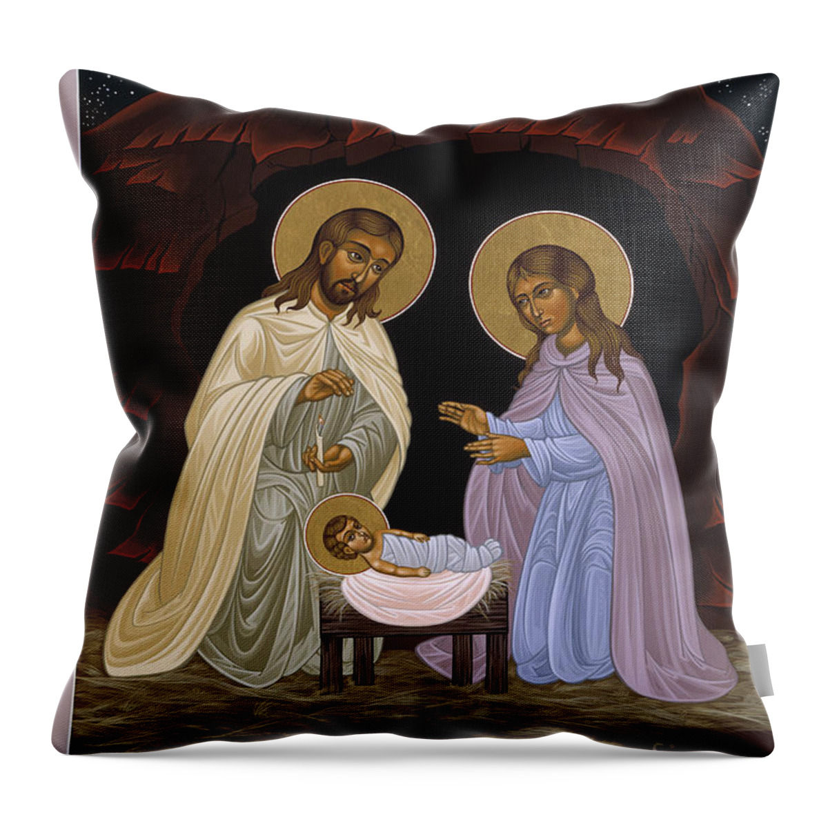 The Nativity Of Our Lord Jesus Christ Throw Pillow featuring the painting The Nativity of Our Lord Jesus Christ 034 by William Hart McNichols