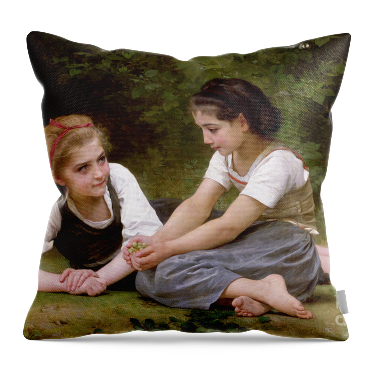 Nut Throw Pillow featuring the painting The Nut Gatherers by William-Adolphe Bouguereau