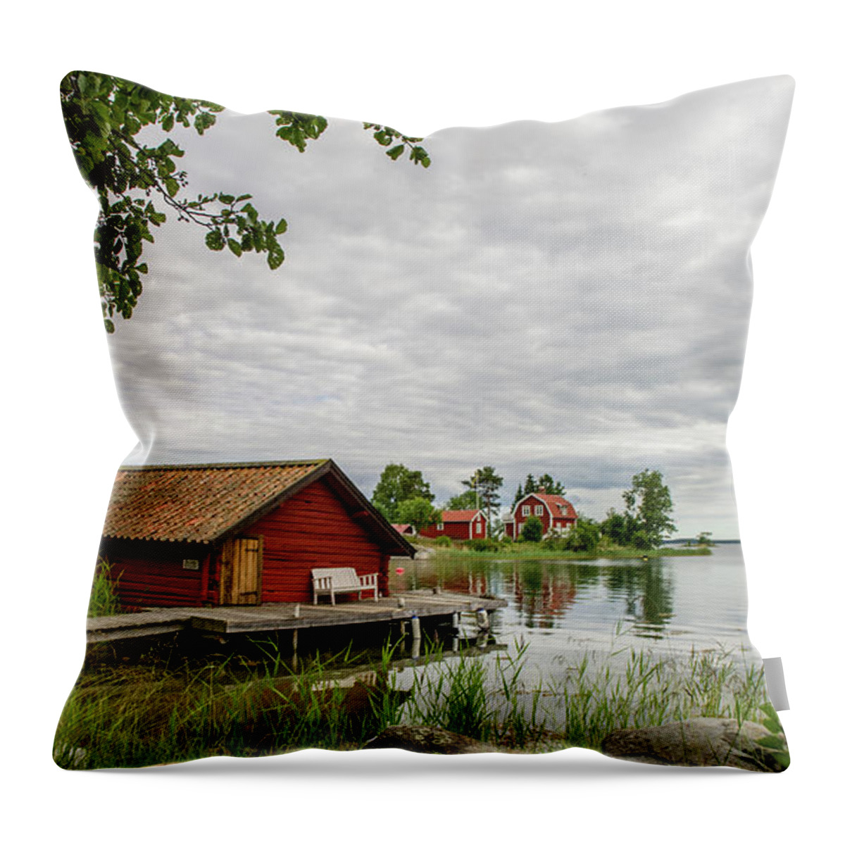 The Old Boat-house Throw Pillow featuring the photograph The old boat-house by Torbjorn Swenelius