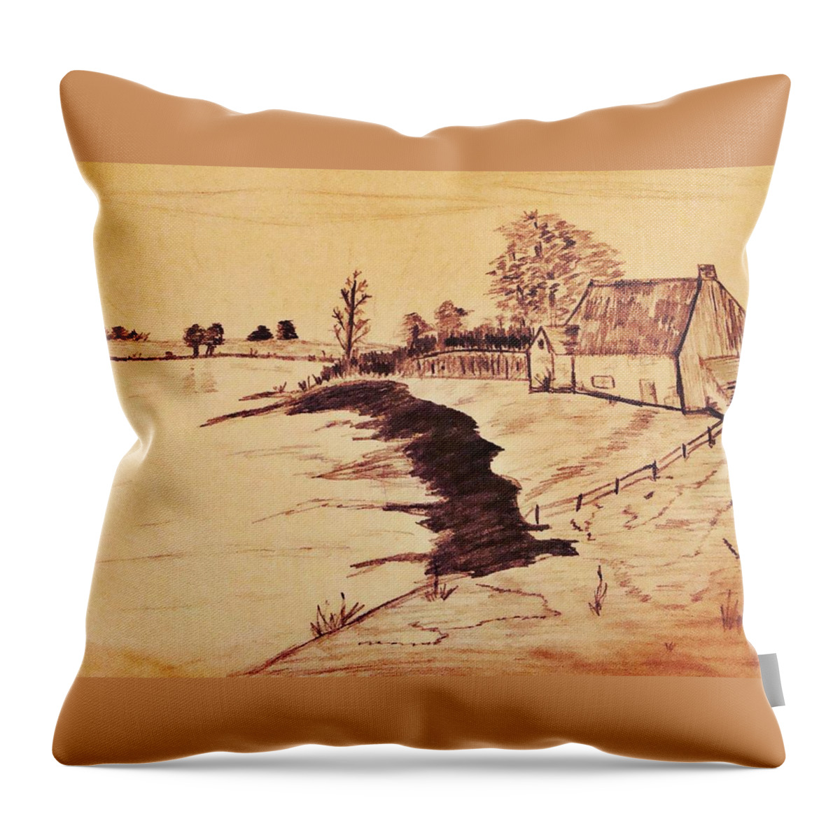 Drawing Throw Pillow featuring the drawing The Old Homestaed by Stacie Siemsen