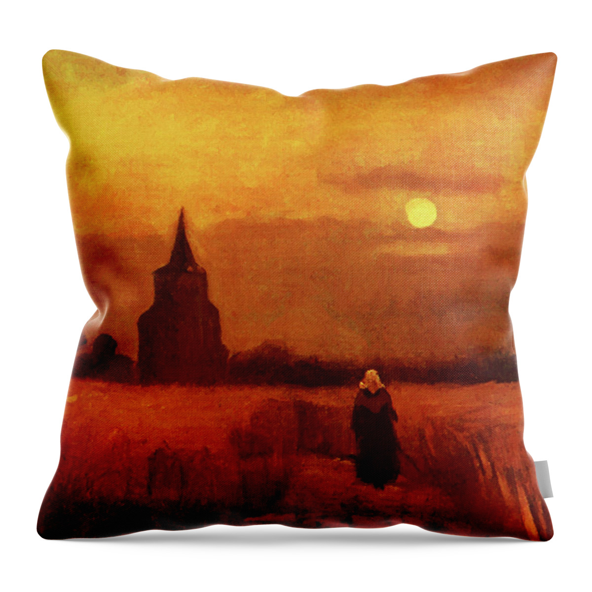 Vincent Van Gogh Throw Pillow featuring the painting The Old Tower In The Fields by Vincent Van Gogh