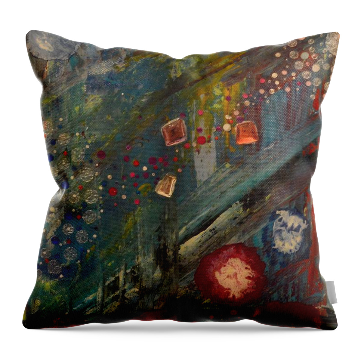 Fox Throw Pillow featuring the painting The Owl The Fox and The Poppies by MiMi Stirn