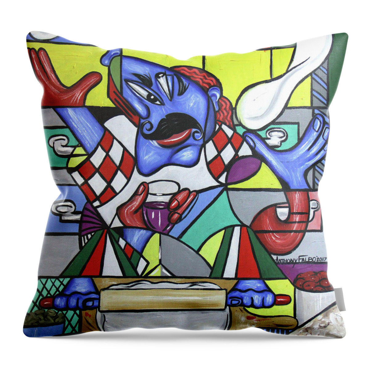 Food Art Throw Pillow featuring the painting The Pizza Master by Anthony Falbo