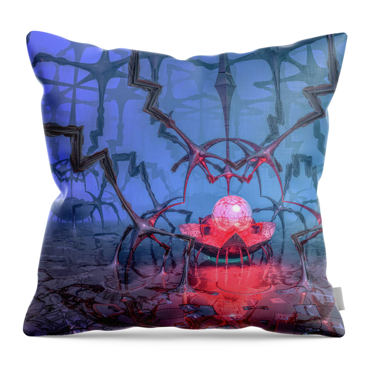 Reflection Throw Pillow featuring the digital art The professor's madness by Tim Abeln