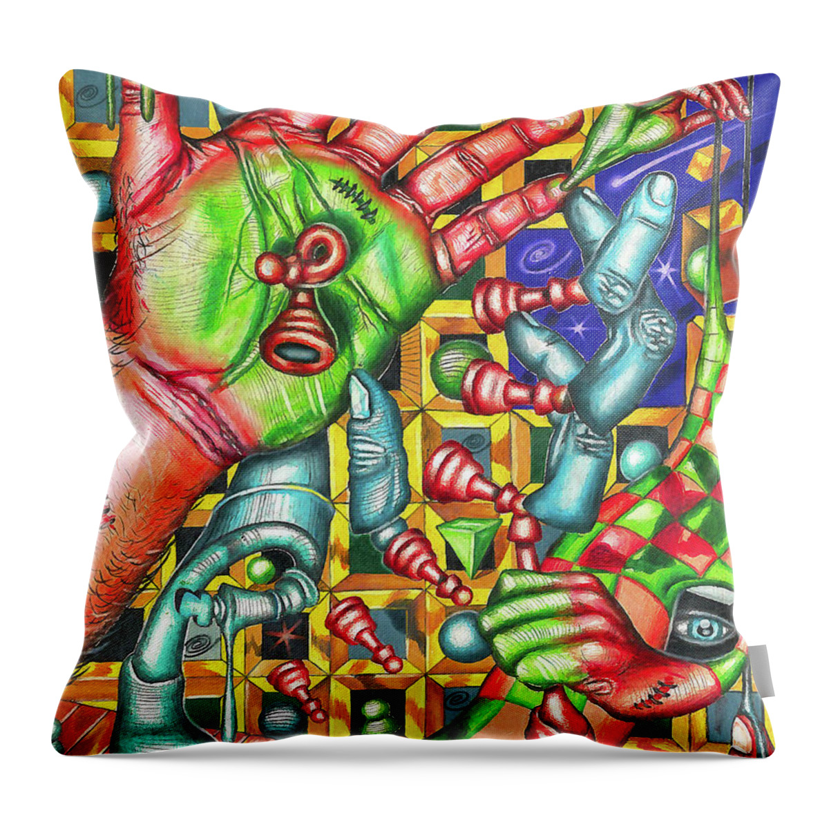 Chess Throw Pillow featuring the drawing The Quantum Mechanics of Chess and Life by Justin Jenkins
