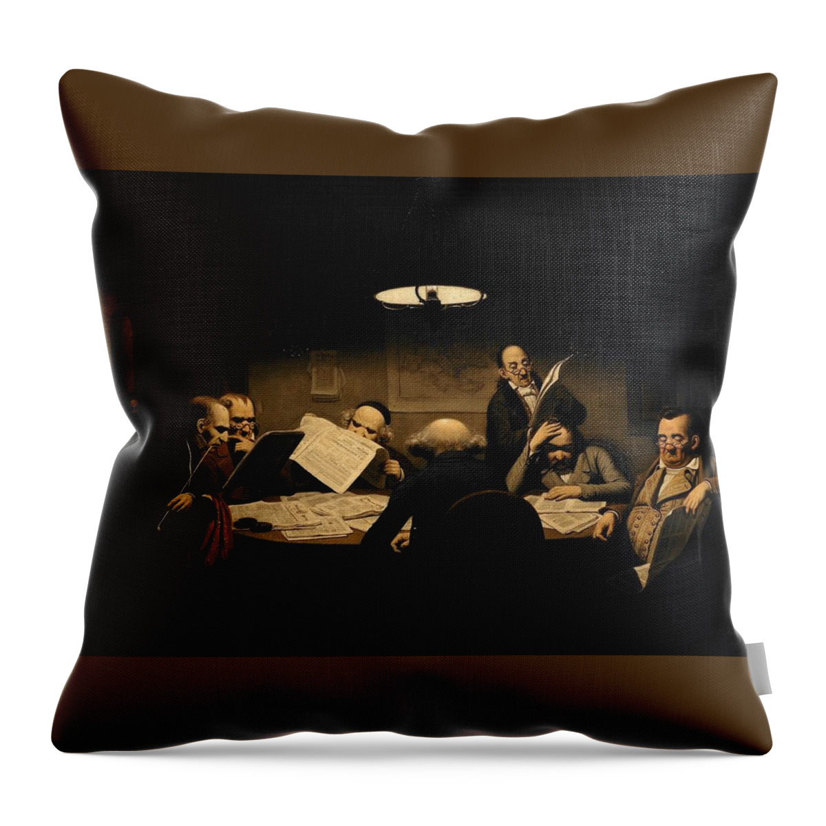The Reading Room Painting Painted Originally By Johann Peter Hasencleverm Throw Pillow featuring the painting The Reading Room Painting Painted originally by Johann Peter Hasencleverm