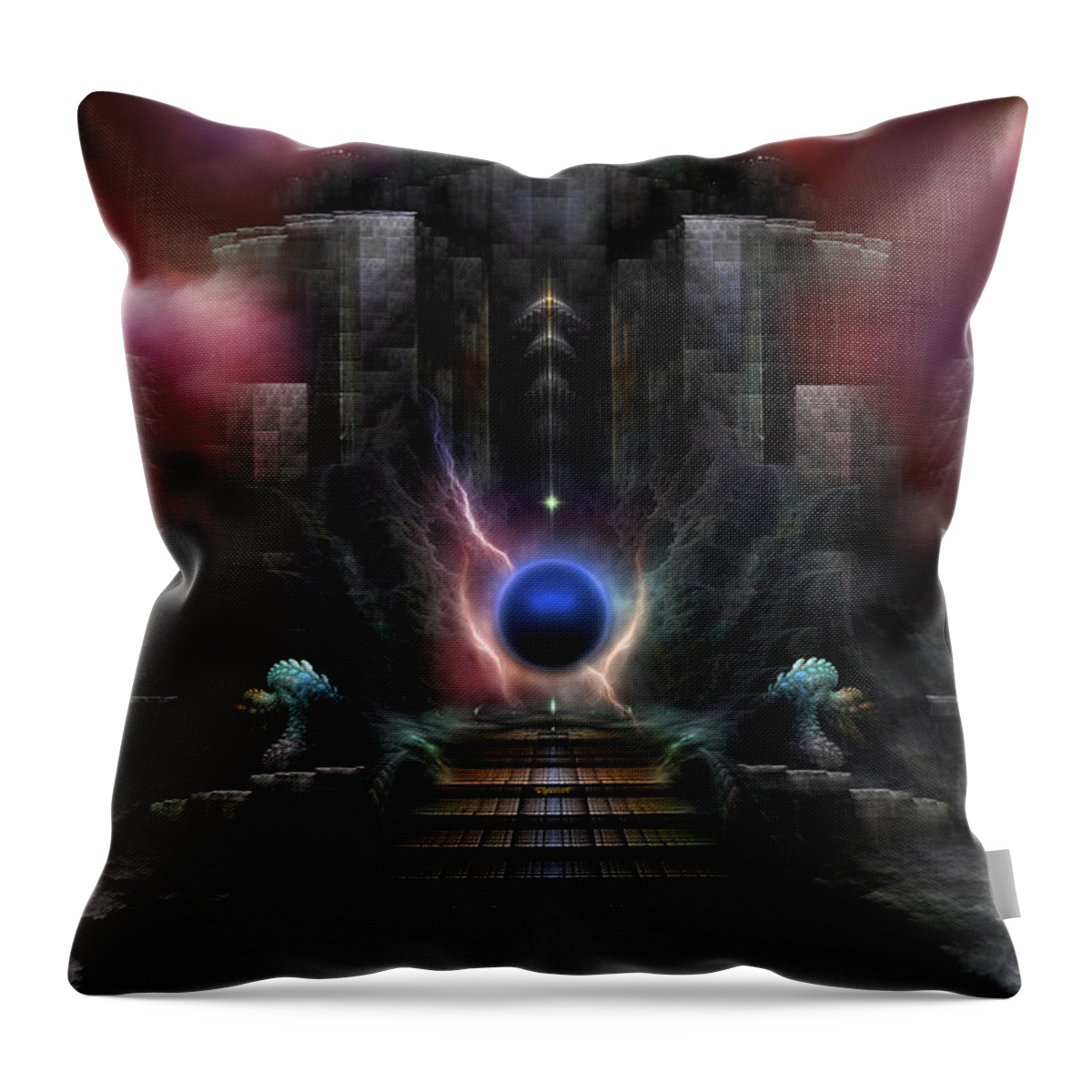Realm Of Osphilium Throw Pillow featuring the digital art The Realm Of Osphilium Fractal Composition by Rolando Burbon