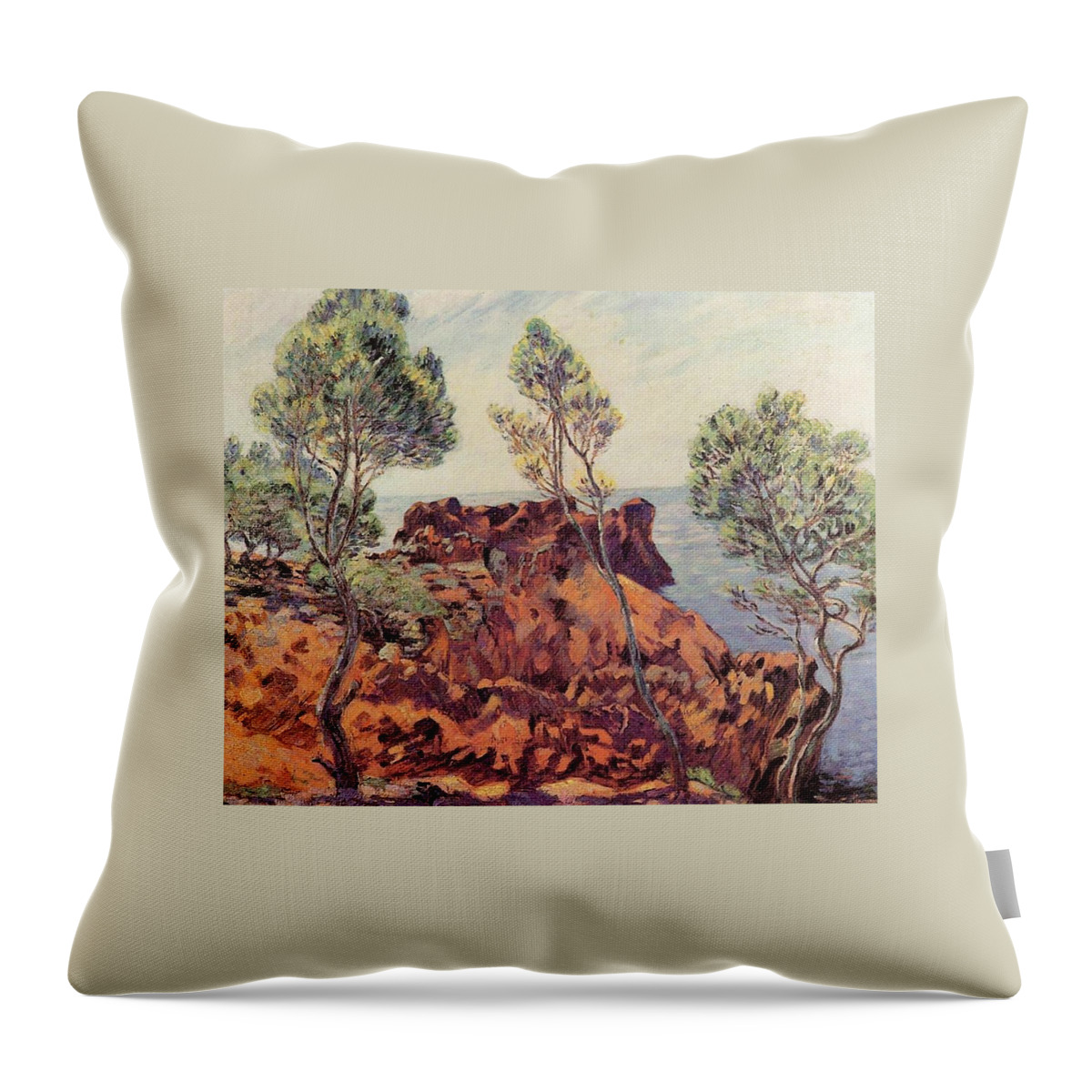 Agay - The Red Rocks Throw Pillow featuring the painting the Red Rocks by Armand Guillaumin