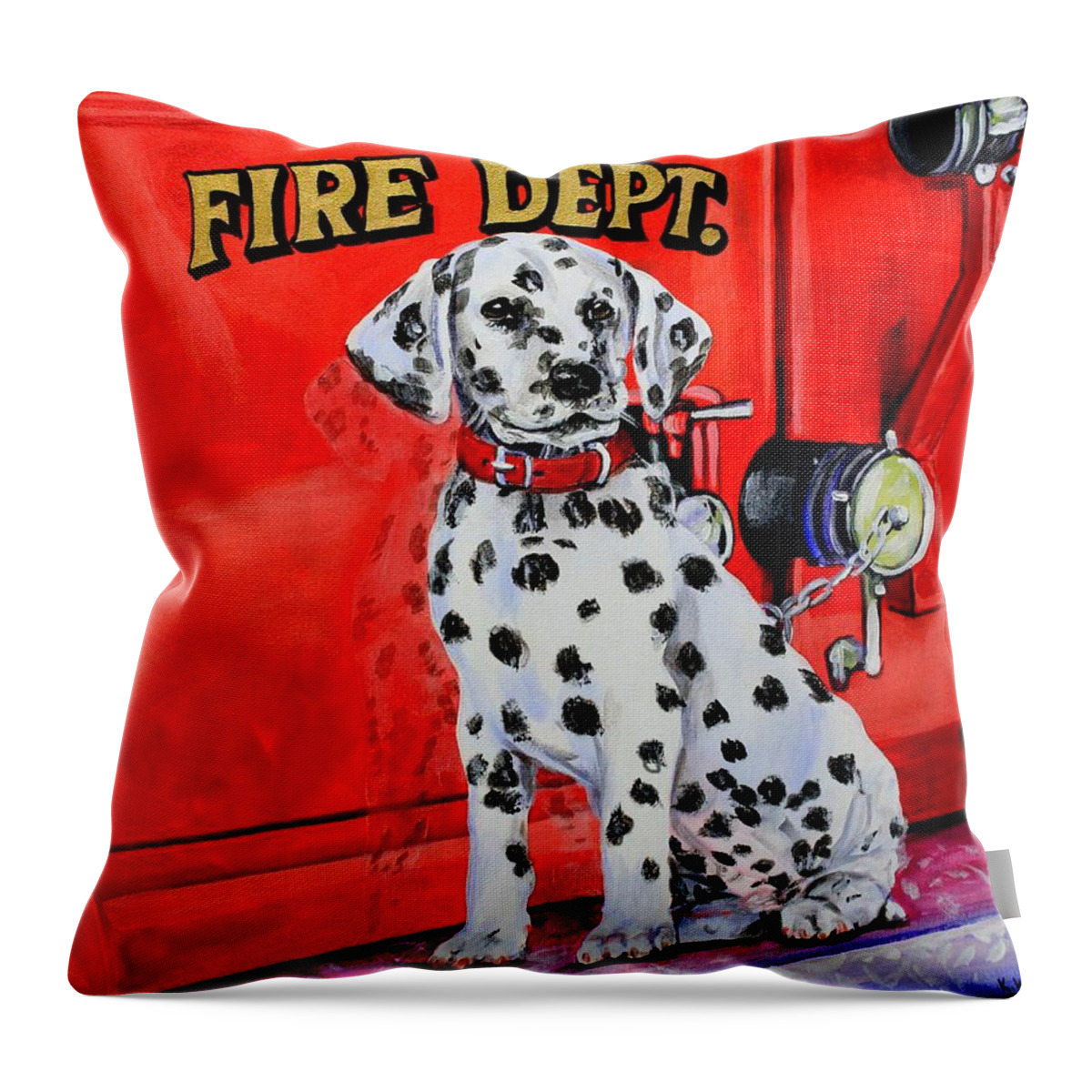 Dalmatian Throw Pillow featuring the painting The Rookie by Karl Wagner