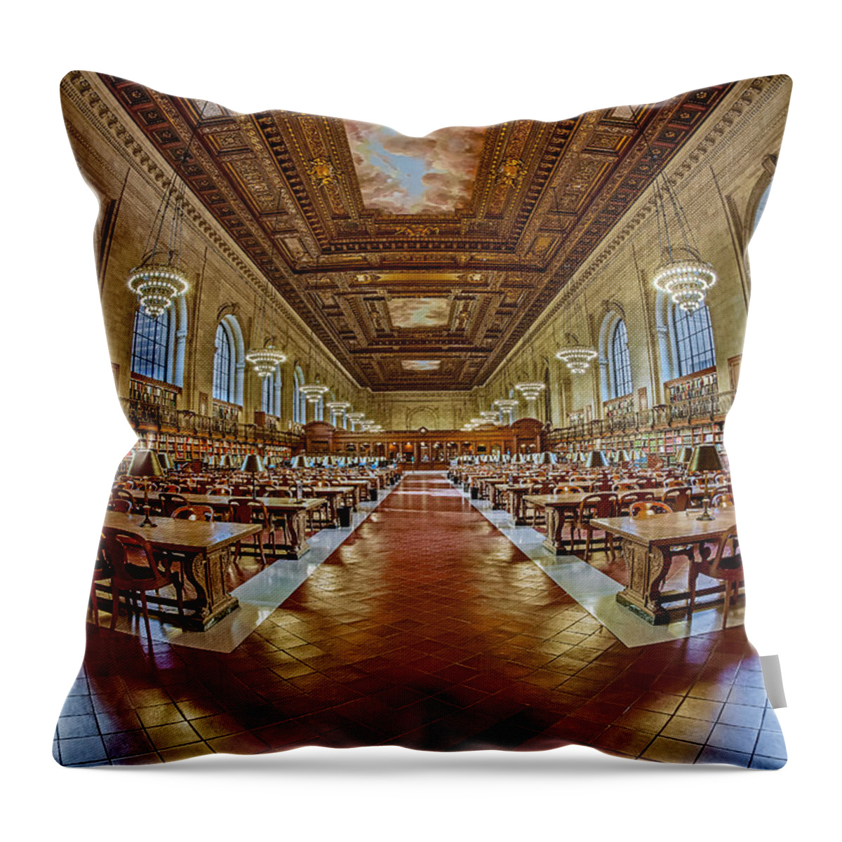 New York Public Library Throw Pillow featuring the photograph The Rose Main Reading Room NYPL by Susan Candelario