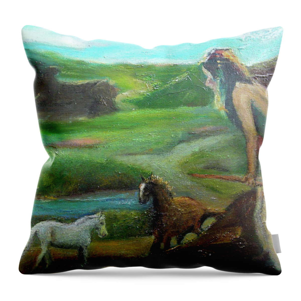 Native American Throw Pillow featuring the painting The Scout by Susan Esbensen