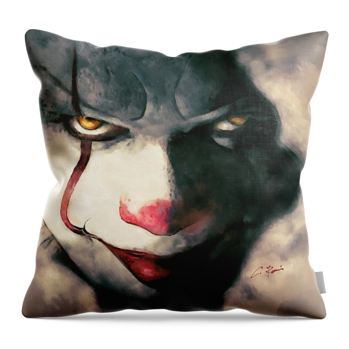 Sewer Throw Pillow featuring the digital art The Sewer Clown by Charlie Roman
